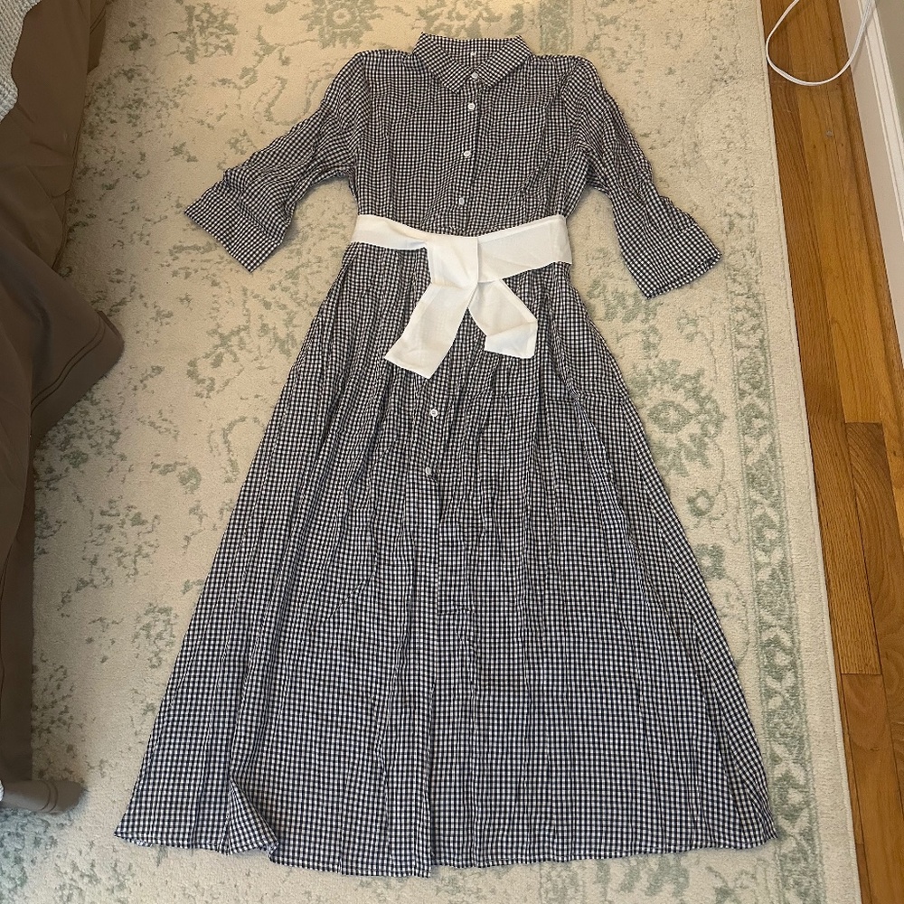 Dark Navy & White checked button up dress, Brand New